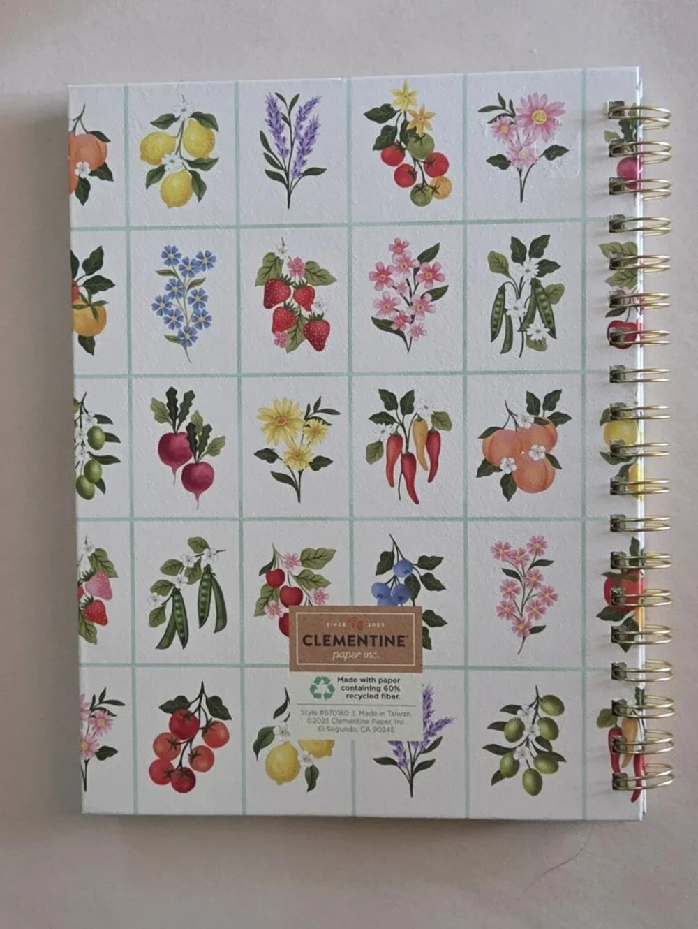 Clementine Harvest Grid Large Spiral Hardcover Ruled Notebook